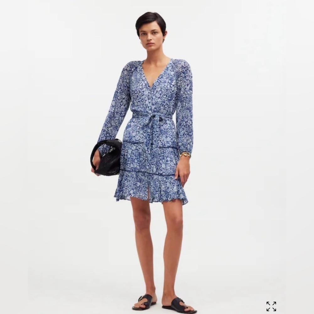 Madewell- Tie-Waist Tiered Mini Dress in Floral Womens Size 8